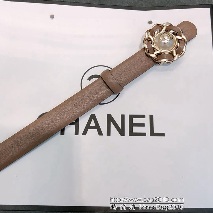 CHANEL香奈兒 18新款 20MM精品 進口光滑優雅小腰帶 CC穿皮鏈條經典銅扣 一帶兩用式腰帶  xfp1050